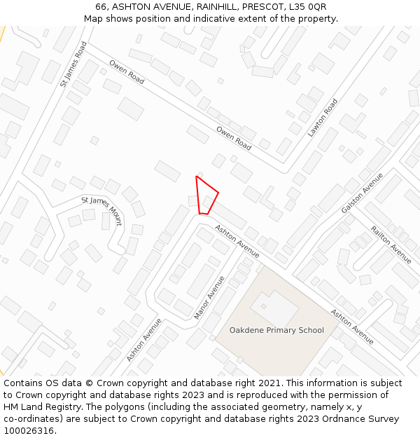 66, ASHTON AVENUE, RAINHILL, PRESCOT, L35 0QR: Location map and indicative extent of plot