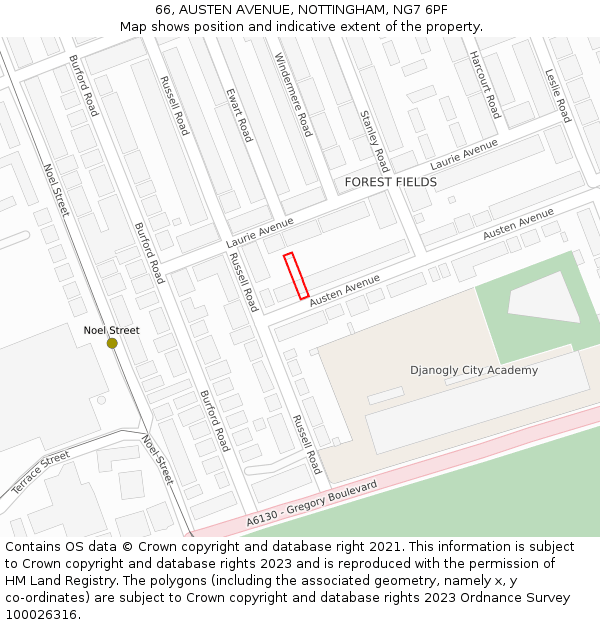 66, AUSTEN AVENUE, NOTTINGHAM, NG7 6PF: Location map and indicative extent of plot