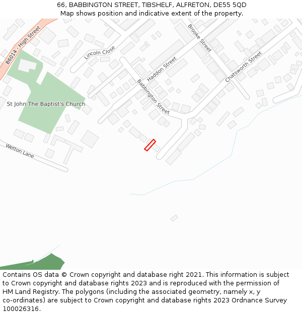 66, BABBINGTON STREET, TIBSHELF, ALFRETON, DE55 5QD: Location map and indicative extent of plot