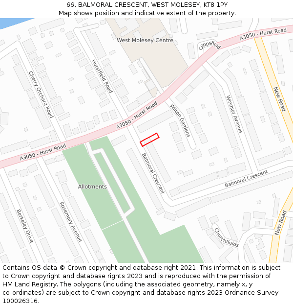 66, BALMORAL CRESCENT, WEST MOLESEY, KT8 1PY: Location map and indicative extent of plot