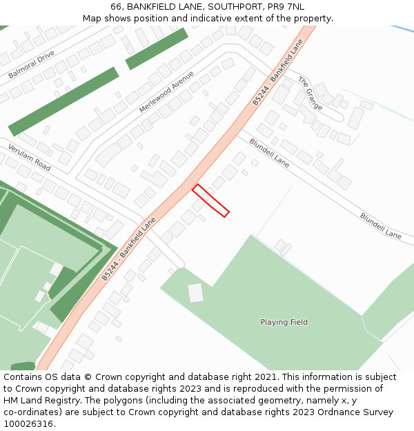 66, BANKFIELD LANE, SOUTHPORT, PR9 7NL: Location map and indicative extent of plot