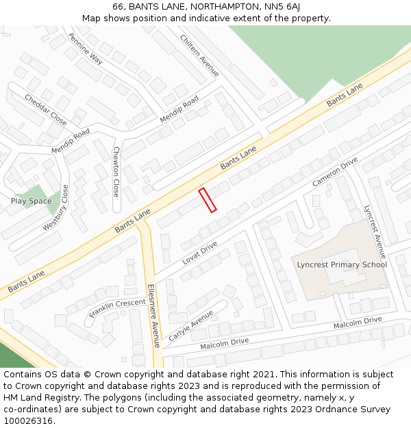 66, BANTS LANE, NORTHAMPTON, NN5 6AJ: Location map and indicative extent of plot