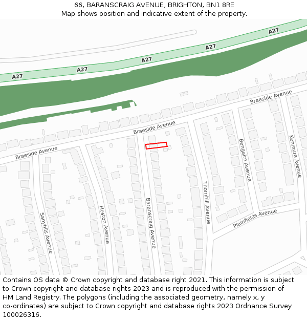 66, BARANSCRAIG AVENUE, BRIGHTON, BN1 8RE: Location map and indicative extent of plot