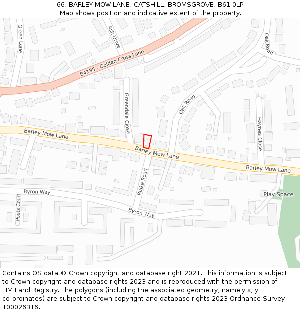 66, BARLEY MOW LANE, CATSHILL, BROMSGROVE, B61 0LP: Location map and indicative extent of plot