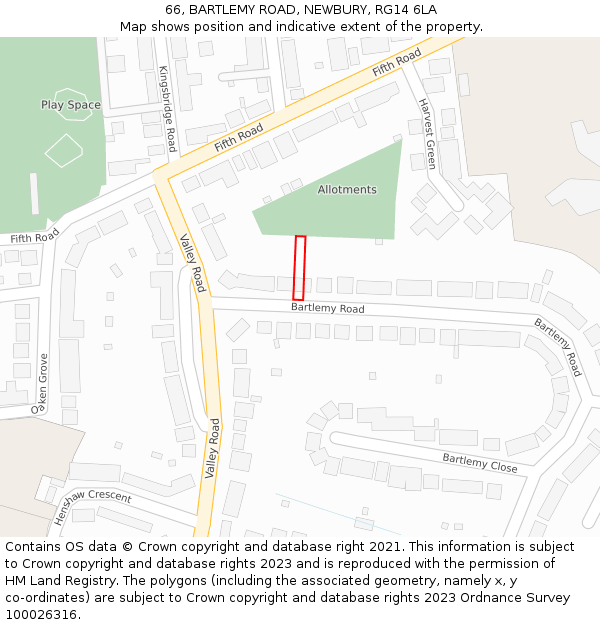 66, BARTLEMY ROAD, NEWBURY, RG14 6LA: Location map and indicative extent of plot