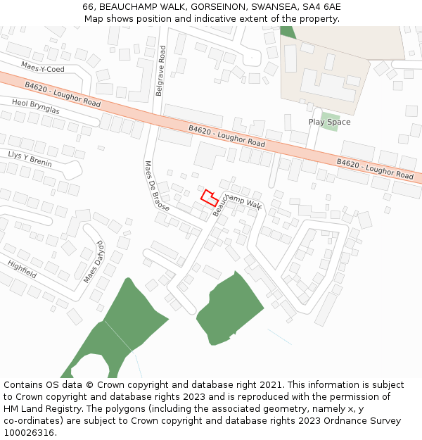 66, BEAUCHAMP WALK, GORSEINON, SWANSEA, SA4 6AE: Location map and indicative extent of plot