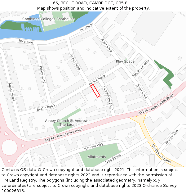 66, BECHE ROAD, CAMBRIDGE, CB5 8HU: Location map and indicative extent of plot