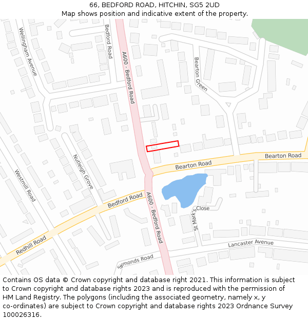 66, BEDFORD ROAD, HITCHIN, SG5 2UD: Location map and indicative extent of plot