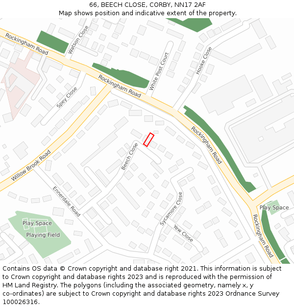 66, BEECH CLOSE, CORBY, NN17 2AF: Location map and indicative extent of plot