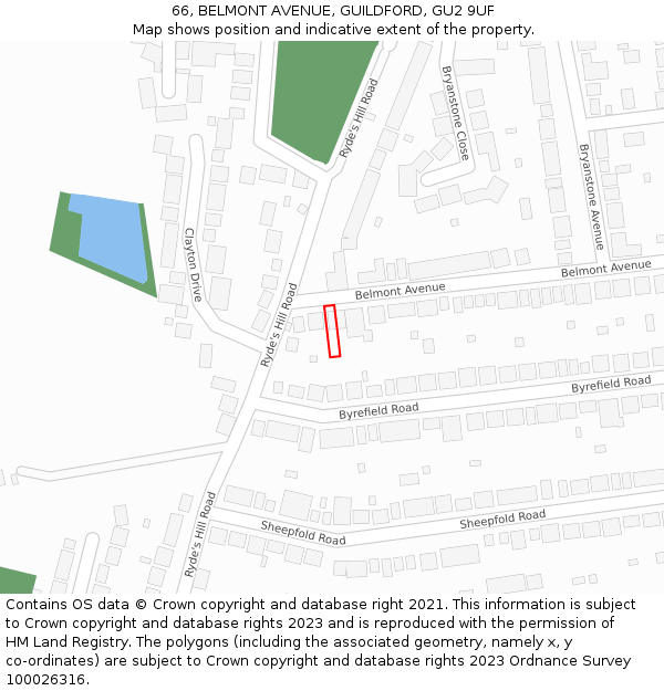 66, BELMONT AVENUE, GUILDFORD, GU2 9UF: Location map and indicative extent of plot