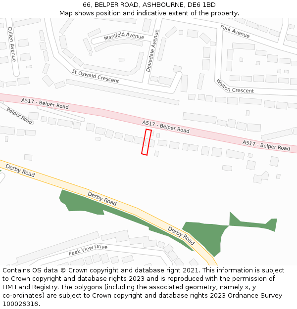 66, BELPER ROAD, ASHBOURNE, DE6 1BD: Location map and indicative extent of plot