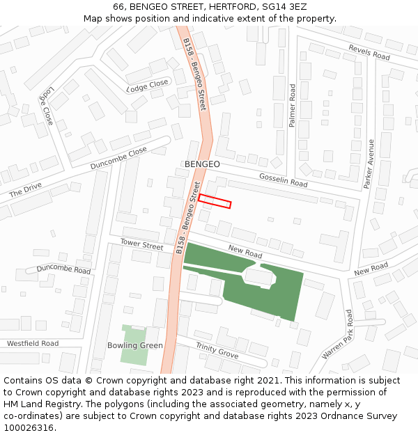 66, BENGEO STREET, HERTFORD, SG14 3EZ: Location map and indicative extent of plot