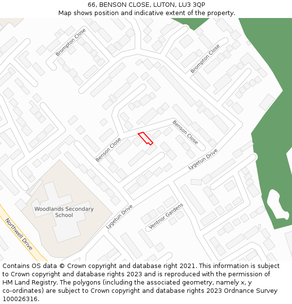 66, BENSON CLOSE, LUTON, LU3 3QP: Location map and indicative extent of plot