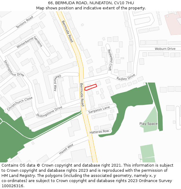 66, BERMUDA ROAD, NUNEATON, CV10 7HU: Location map and indicative extent of plot