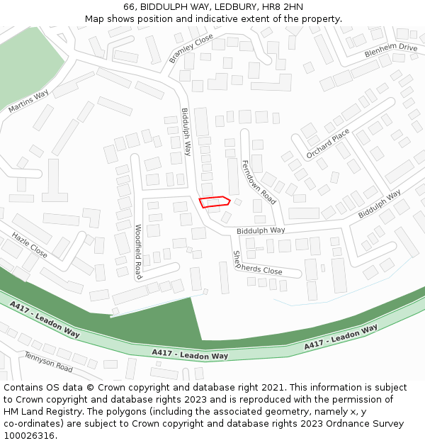 66, BIDDULPH WAY, LEDBURY, HR8 2HN: Location map and indicative extent of plot