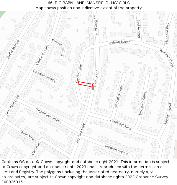 66, BIG BARN LANE, MANSFIELD, NG18 3LS: Location map and indicative extent of plot