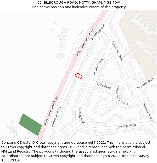 66, BILBOROUGH ROAD, NOTTINGHAM, NG8 4DW: Location map and indicative extent of plot