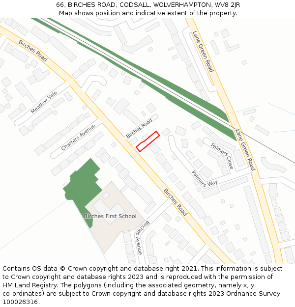 66, BIRCHES ROAD, CODSALL, WOLVERHAMPTON, WV8 2JR: Location map and indicative extent of plot