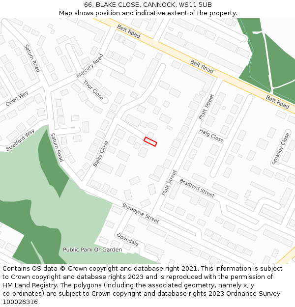 66, BLAKE CLOSE, CANNOCK, WS11 5UB: Location map and indicative extent of plot