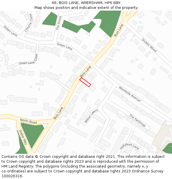 66, BOIS LANE, AMERSHAM, HP6 6BX: Location map and indicative extent of plot