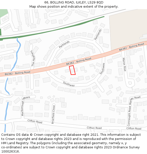 66, BOLLING ROAD, ILKLEY, LS29 8QD: Location map and indicative extent of plot