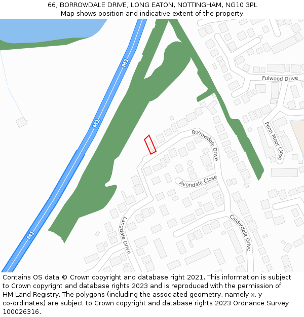 66, BORROWDALE DRIVE, LONG EATON, NOTTINGHAM, NG10 3PL: Location map and indicative extent of plot