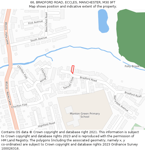 66, BRADFORD ROAD, ECCLES, MANCHESTER, M30 9FT: Location map and indicative extent of plot