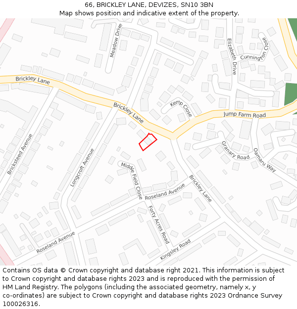 66, BRICKLEY LANE, DEVIZES, SN10 3BN: Location map and indicative extent of plot