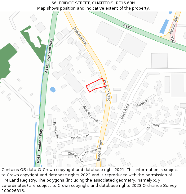 66, BRIDGE STREET, CHATTERIS, PE16 6RN: Location map and indicative extent of plot