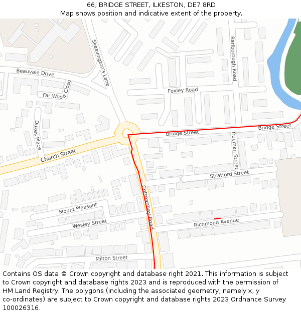 66, BRIDGE STREET, ILKESTON, DE7 8RD: Location map and indicative extent of plot