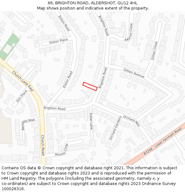 66, BRIGHTON ROAD, ALDERSHOT, GU12 4HL: Location map and indicative extent of plot