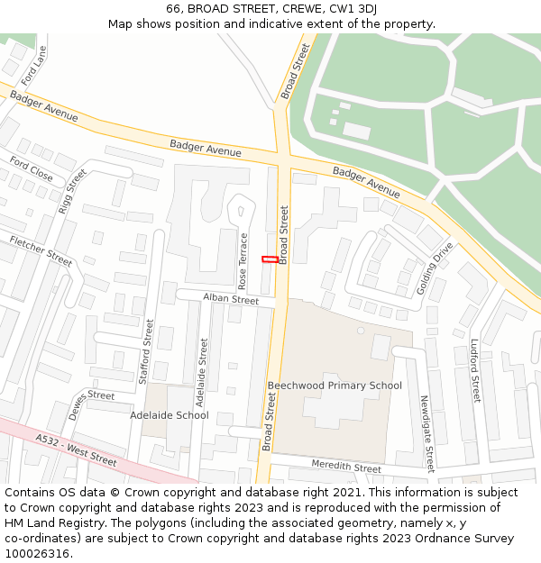 66, BROAD STREET, CREWE, CW1 3DJ: Location map and indicative extent of plot