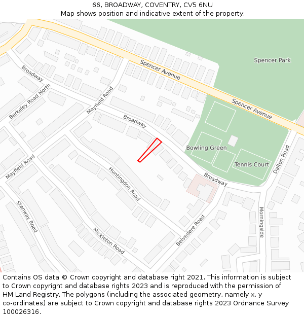 66, BROADWAY, COVENTRY, CV5 6NU: Location map and indicative extent of plot