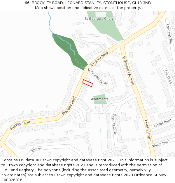 66, BROCKLEY ROAD, LEONARD STANLEY, STONEHOUSE, GL10 3NB: Location map and indicative extent of plot