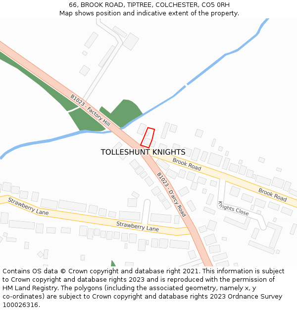 66, BROOK ROAD, TIPTREE, COLCHESTER, CO5 0RH: Location map and indicative extent of plot