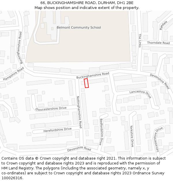 66, BUCKINGHAMSHIRE ROAD, DURHAM, DH1 2BE: Location map and indicative extent of plot