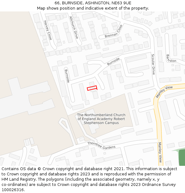 66, BURNSIDE, ASHINGTON, NE63 9UE: Location map and indicative extent of plot