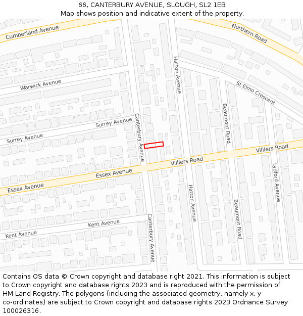 66, CANTERBURY AVENUE, SLOUGH, SL2 1EB: Location map and indicative extent of plot