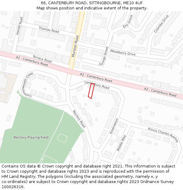 66, CANTERBURY ROAD, SITTINGBOURNE, ME10 4UF: Location map and indicative extent of plot