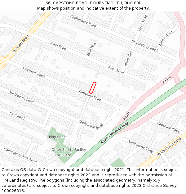 66, CAPSTONE ROAD, BOURNEMOUTH, BH8 8RP: Location map and indicative extent of plot