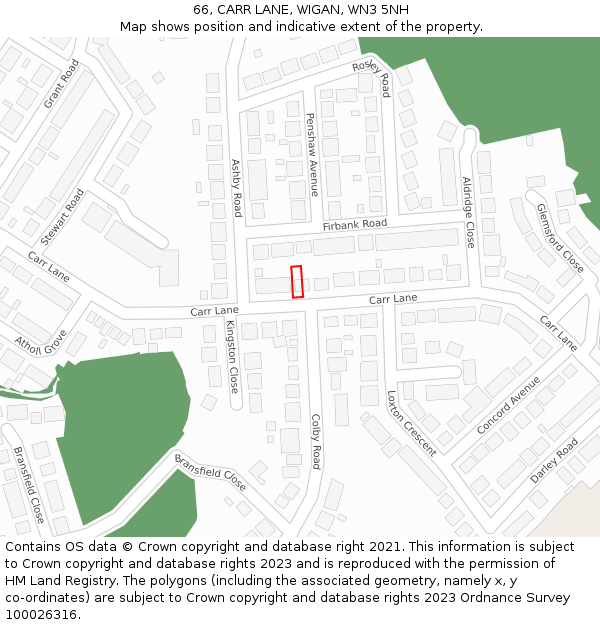 66, CARR LANE, WIGAN, WN3 5NH: Location map and indicative extent of plot