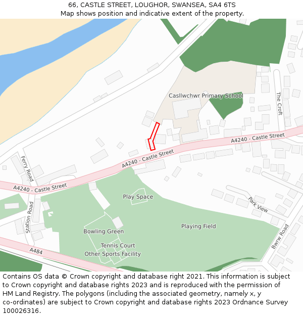 66, CASTLE STREET, LOUGHOR, SWANSEA, SA4 6TS: Location map and indicative extent of plot