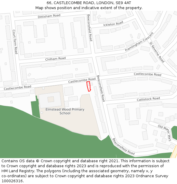 66, CASTLECOMBE ROAD, LONDON, SE9 4AT: Location map and indicative extent of plot