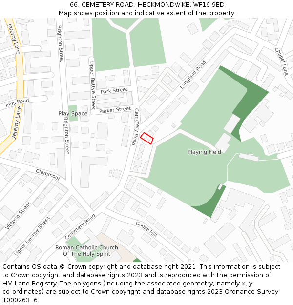 66, CEMETERY ROAD, HECKMONDWIKE, WF16 9ED: Location map and indicative extent of plot