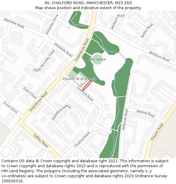 66, CHALFORD ROAD, MANCHESTER, M23 2SG: Location map and indicative extent of plot