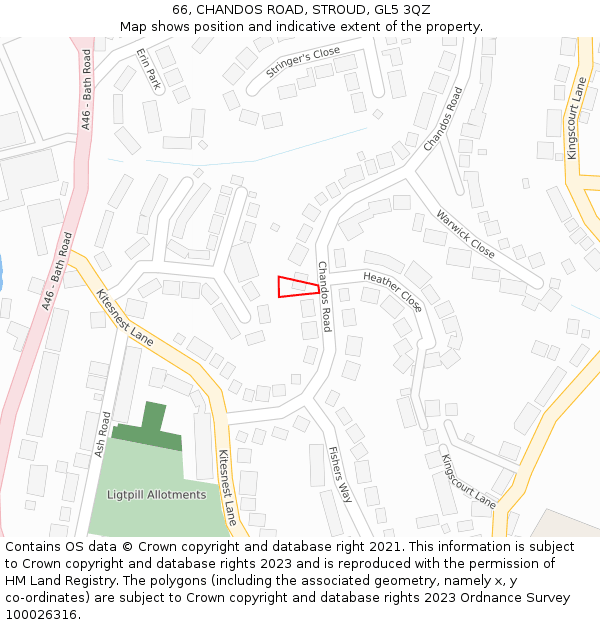 66, CHANDOS ROAD, STROUD, GL5 3QZ: Location map and indicative extent of plot