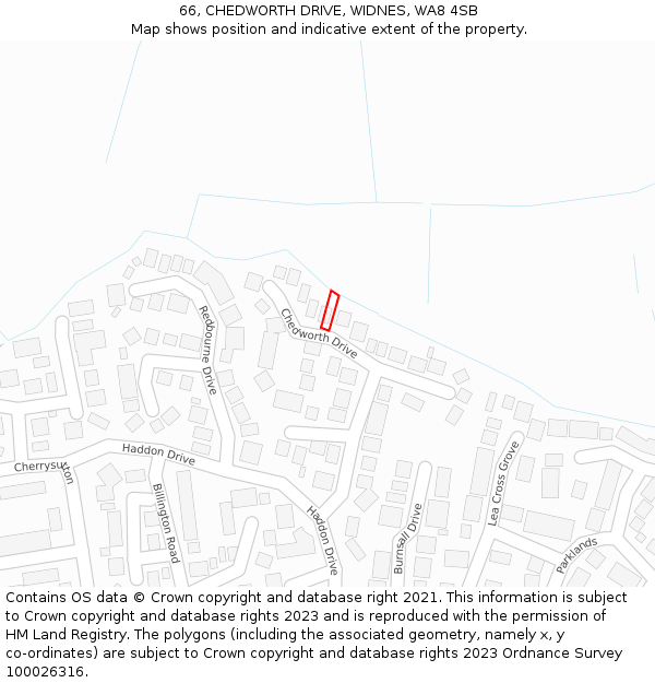 66, CHEDWORTH DRIVE, WIDNES, WA8 4SB: Location map and indicative extent of plot