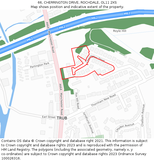 66, CHERRINGTON DRIVE, ROCHDALE, OL11 2XS: Location map and indicative extent of plot