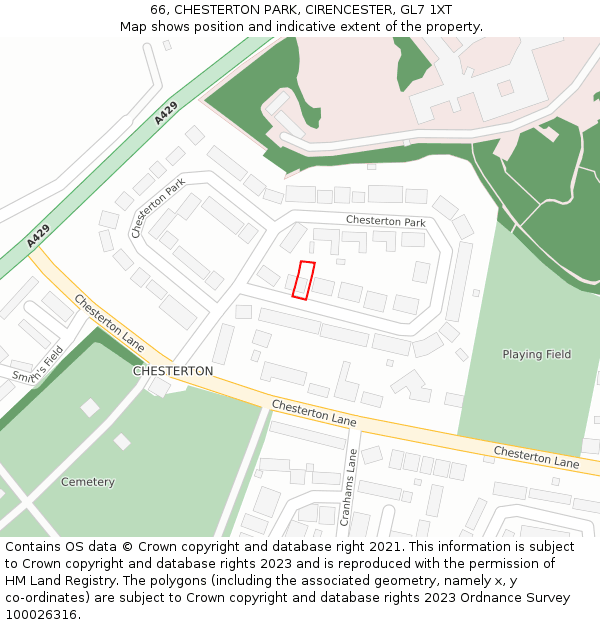 66, CHESTERTON PARK, CIRENCESTER, GL7 1XT: Location map and indicative extent of plot