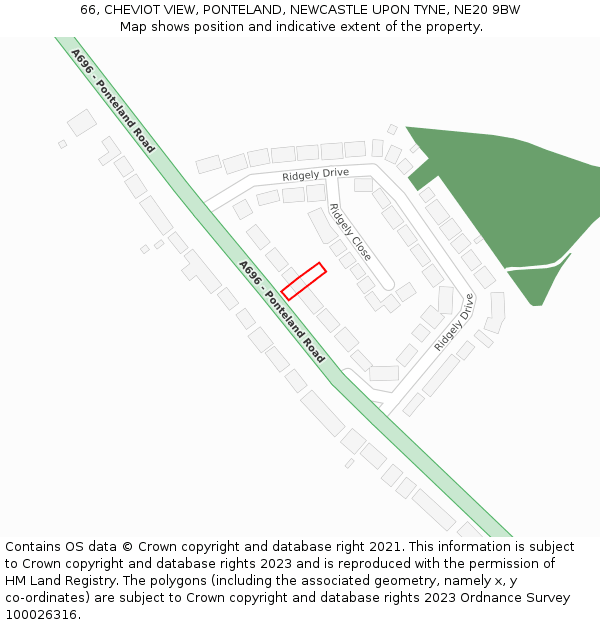 66, CHEVIOT VIEW, PONTELAND, NEWCASTLE UPON TYNE, NE20 9BW: Location map and indicative extent of plot